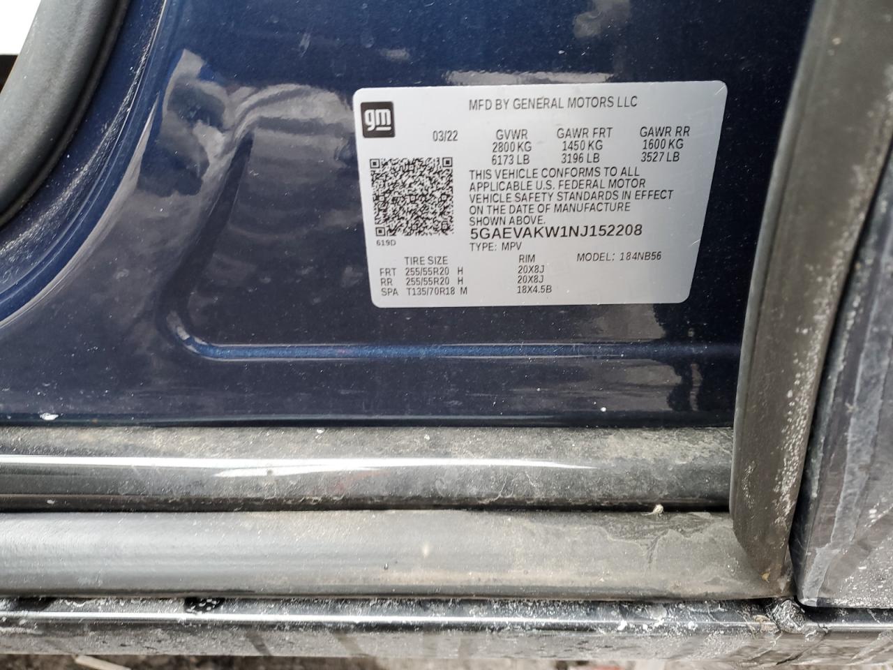 2022 Buick Enclave VIN 5GAEVAKW1NJ152208 Copart auction photo, front end damage thumbnail 16