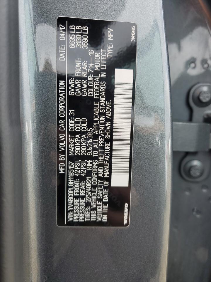 2017 Volvo XC90 VIN YV4BC0PL8H1185157 Copart auction photo, rear end damage thumbnail 14