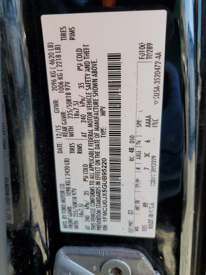 2016 Ford Escape VIN 1FMCU0JX5GUB95220 Copart auction photo, front end / minor dent/scratches damage thumbnail 14