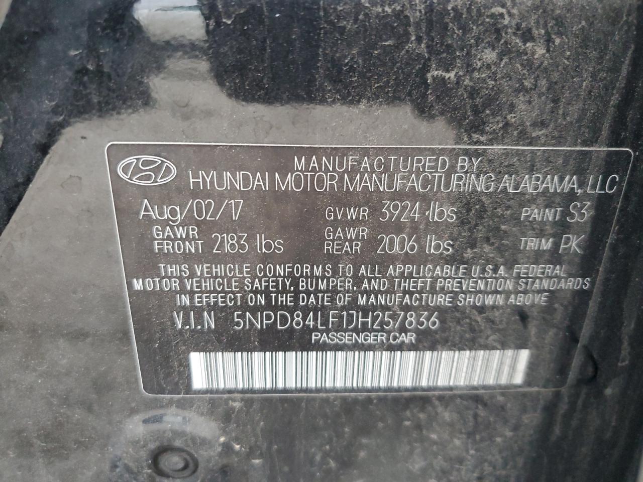 2018 Hyundai Elantra VIN 5NPD84LF1JH257836 Copart auction photo, front end / top/roof damage thumbnail 14