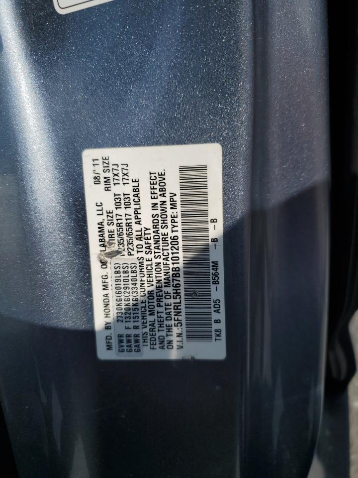2011 Honda Odyssey VIN 5FNRL5H67BB101206 Copart auction photo, rear end damage thumbnail 13