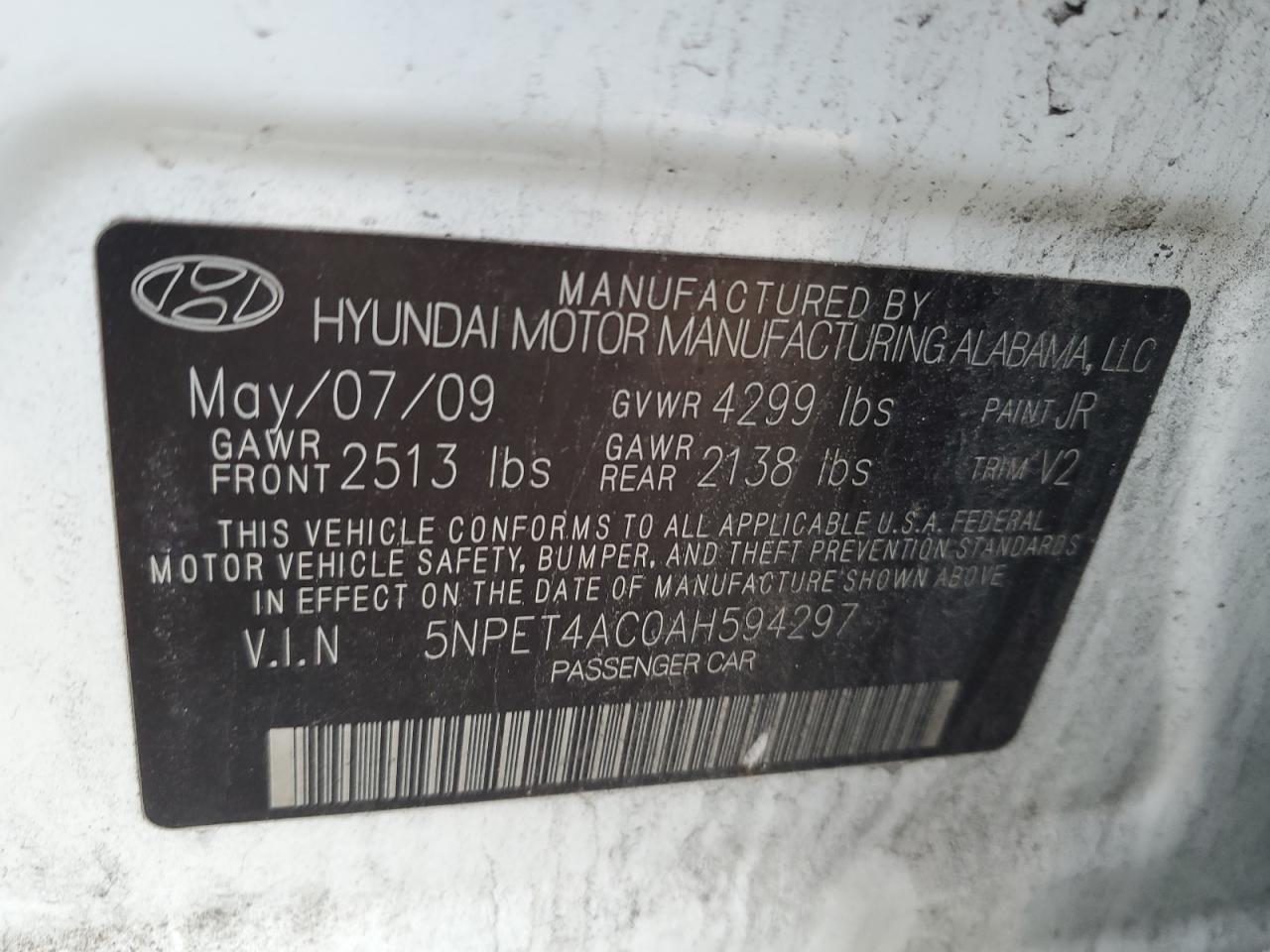 2010 Hyundai Sonata VIN 5NPET4AC0AH594297 Copart auction photo, rear end damage thumbnail 12