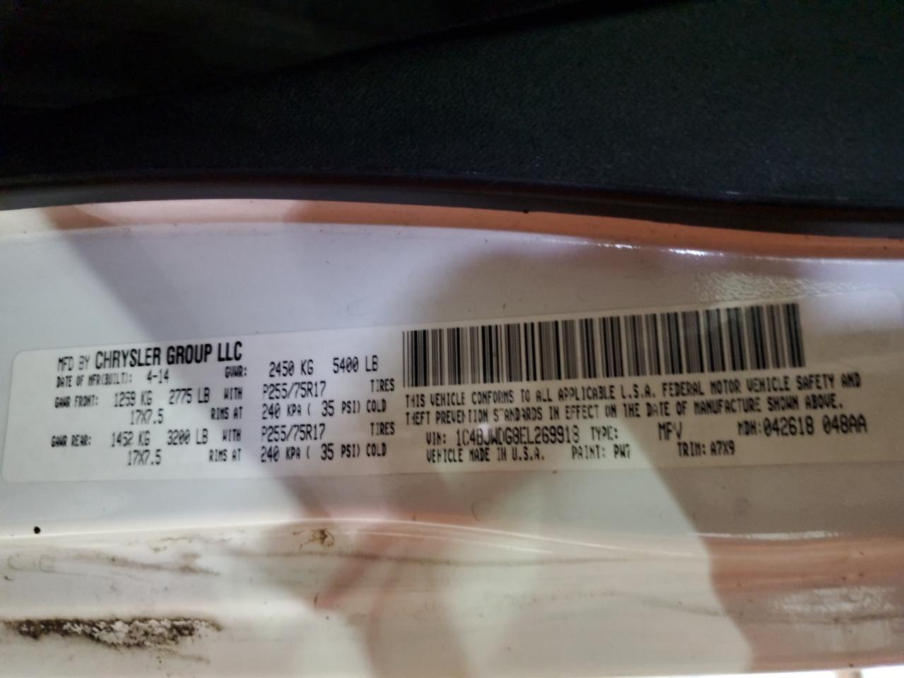 2014 Jeep Wrangler VIN 1C4BJWDG8EL269918 Copart auction photo, front end damage thumbnail 13