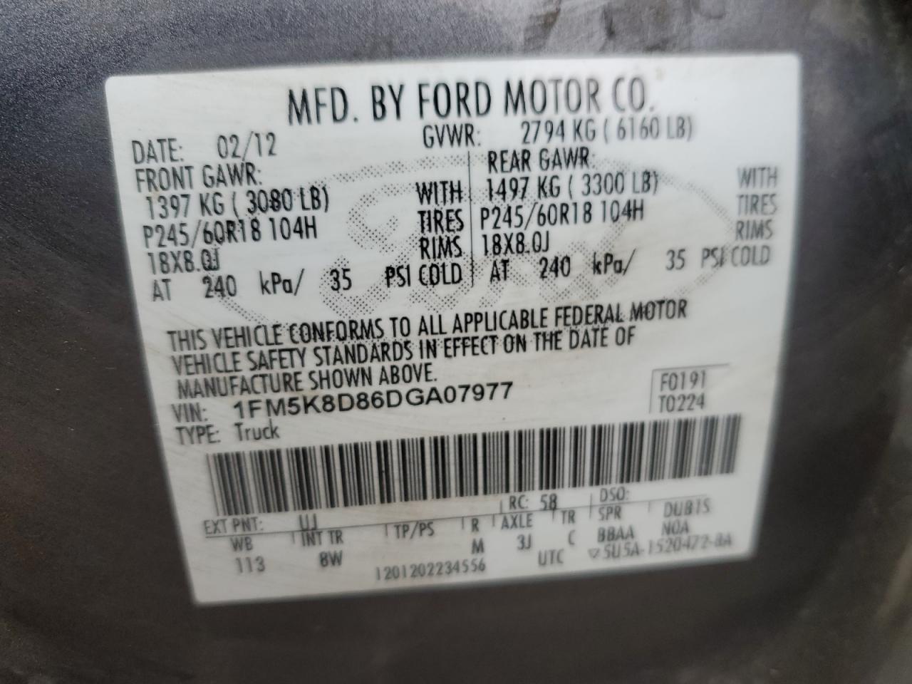 2013 Ford Explorer VIN 1FM5K8D86DGA07977 Copart auction photo, all over / stripped damage thumbnail 16
