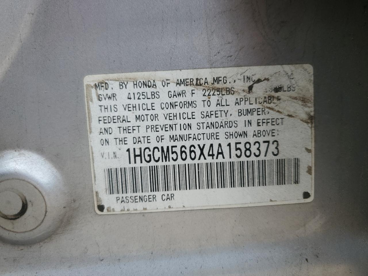 2004 Honda Accord VIN 1HGCM566X4A158373 Copart auction photo, front end damage thumbnail 12