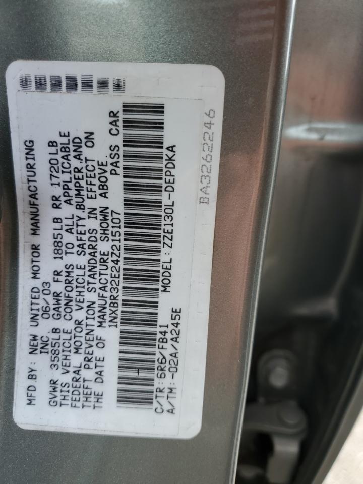 2004 Toyota Corolla VIN 1NXBR32E24Z215107 Copart auction photo, front end / rear end damage thumbnail 12