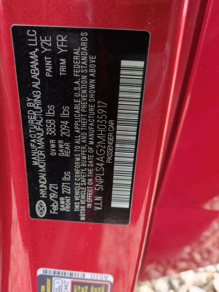 2021 Hyundai Elantra VIN 5NPLS4AG2MH035917 Copart auction photo, front end / side damage thumbnail 13