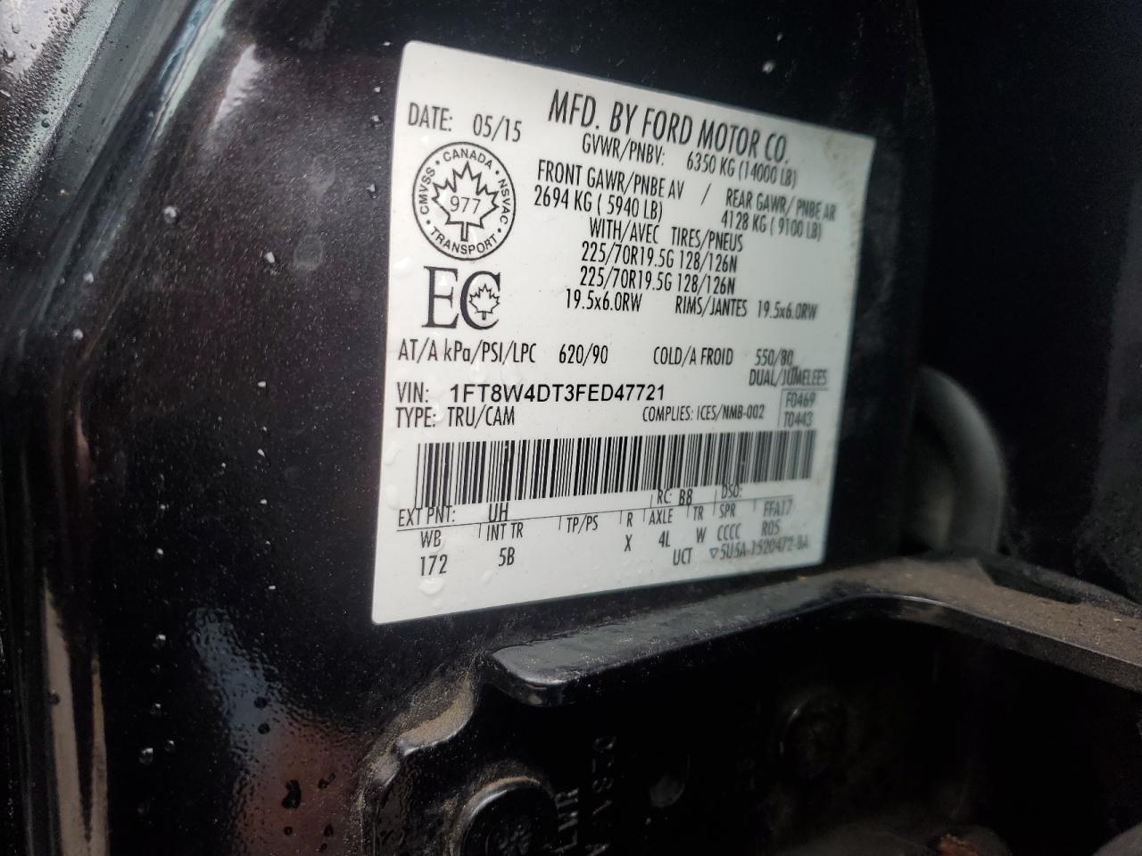 2015 Ford F450 VIN 1FT8W4DT3FED47721 Copart auction photo, minor dent/scratches / normal wear damage thumbnail 10