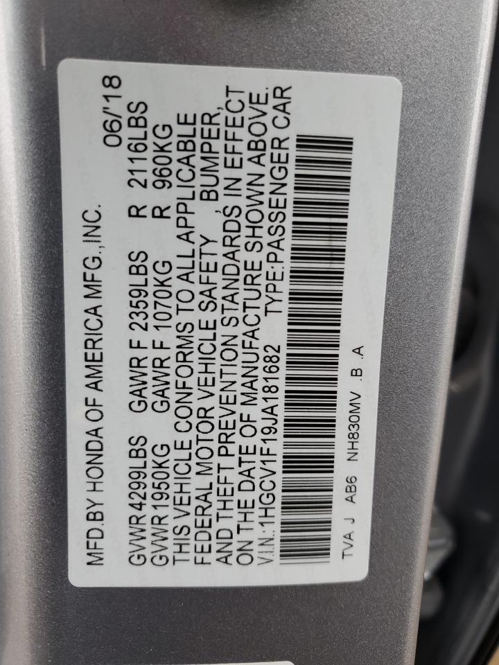 2018 Honda Accord VIN 1HGCV1F19JA181682 Copart auction photo, front end / minor dent/scratches damage thumbnail 13