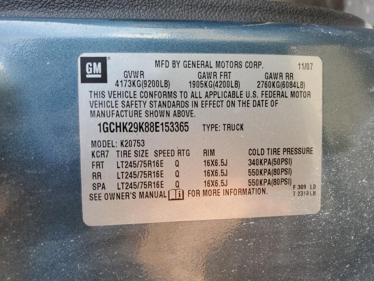 2008 Chevrolet Silverado VIN 1GCHK29K88E153365 Copart auction photo, front end / side damage thumbnail 12