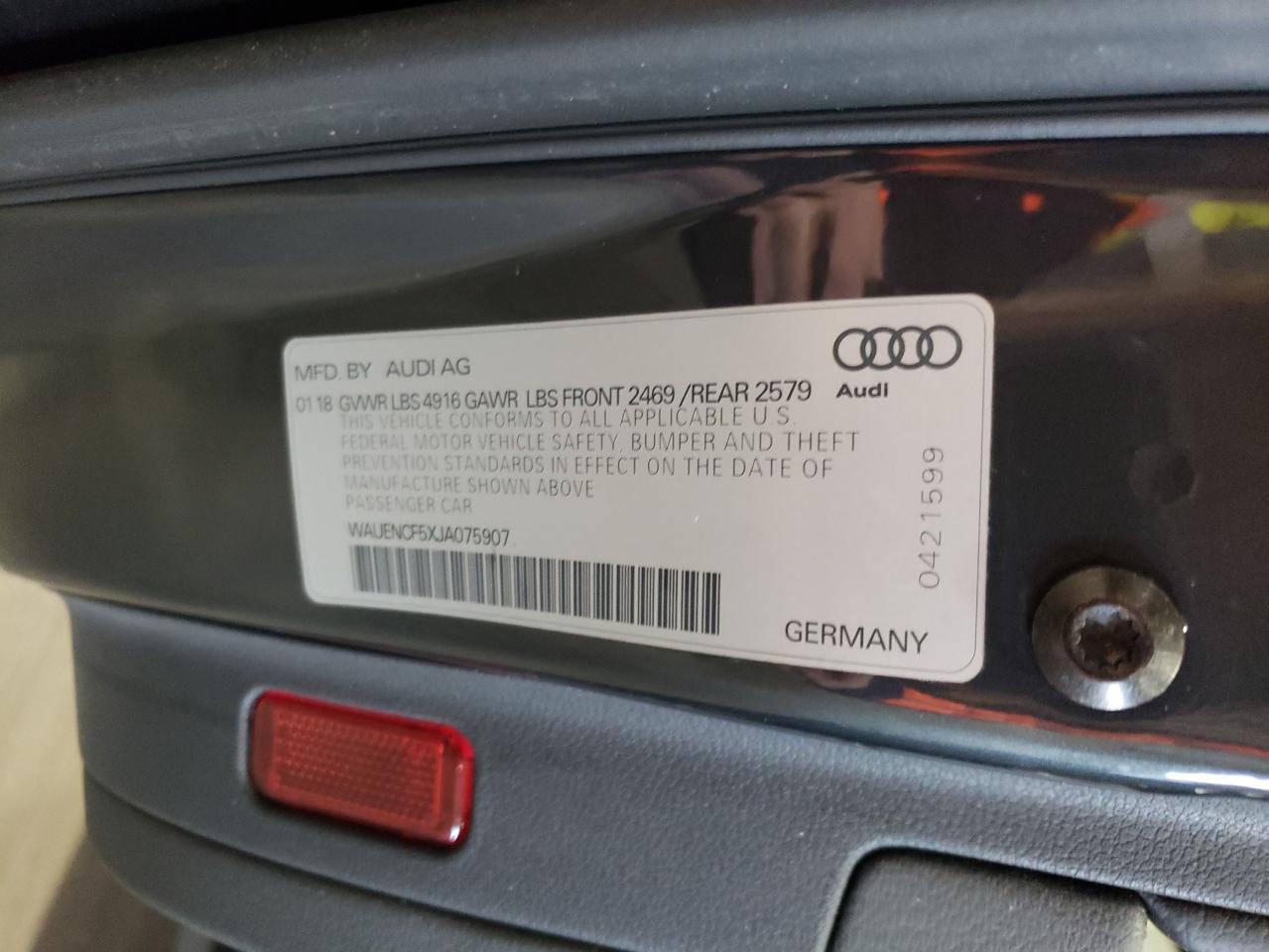 2018 Audi A5 VIN WAUENCF5XJA075907 Copart auction photo, rear end damage thumbnail 12