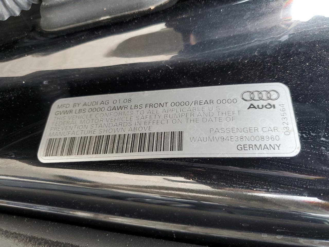 2008 Audi A8 VIN WAUMV94E38N008960 Copart auction photo, front end damage thumbnail 12