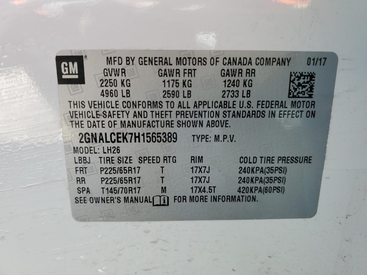 2017 Chevrolet Equinox VIN 2GNALCEK7H1565389 Copart auction photo, front end / rear end damage thumbnail 13
