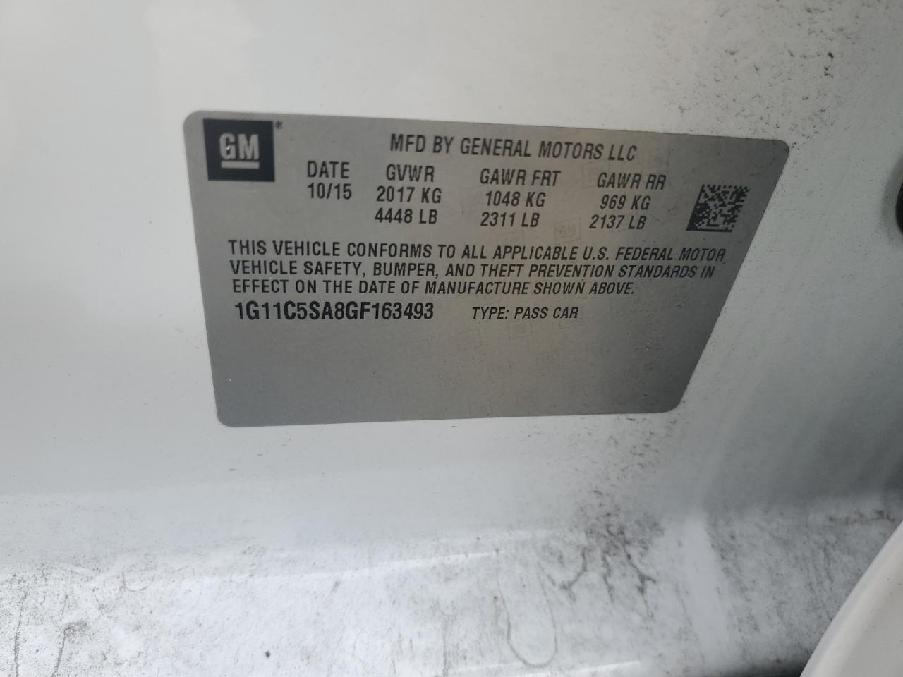2016 Chevrolet Malibu VIN 1G11C5SA8GF163493 Copart auction photo, front end damage thumbnail 12