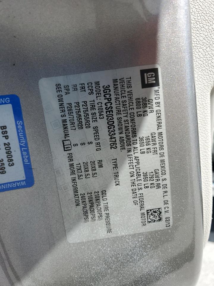 2013 Chevrolet Silverado VIN 3GCPCSE03DG334762 Copart auction photo, rear end / front end damage thumbnail 12