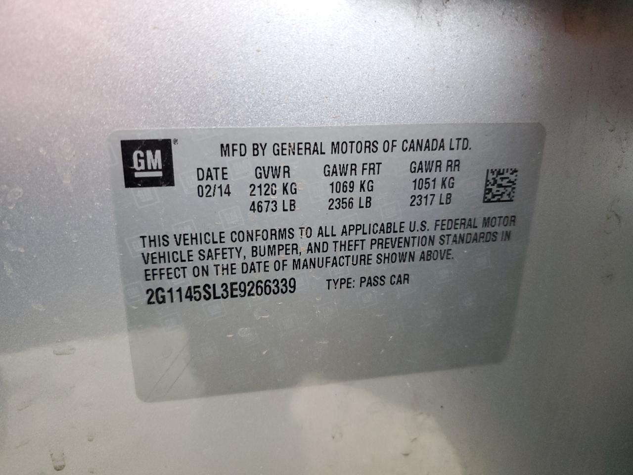 2014 Chevrolet Impala VIN 2G1145SL3E9266339 Copart auction photo, side / front end damage thumbnail 12