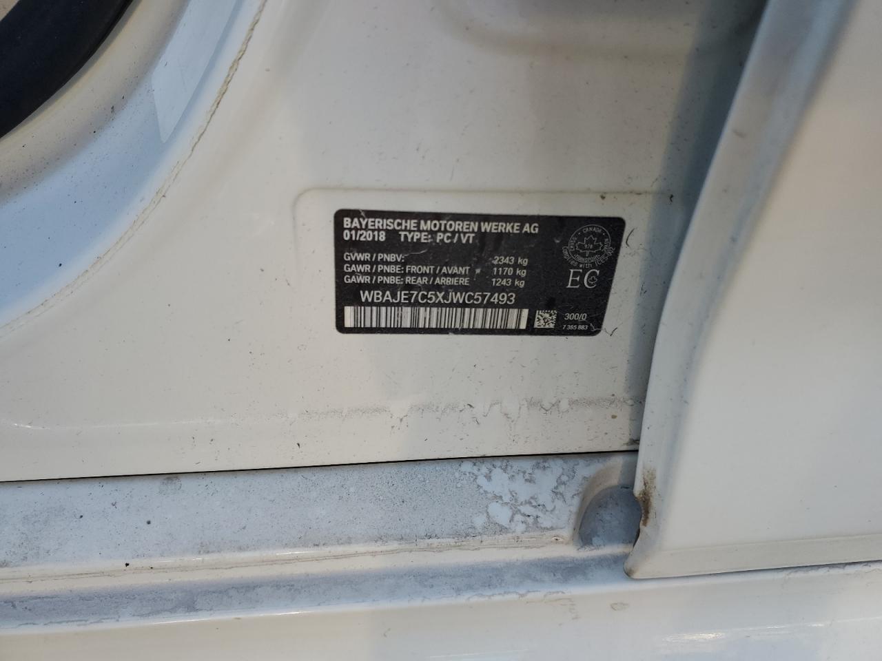 2018 BMW 5er VIN WBAJE7C5XJWC57493 Copart auction photo, all over damage thumbnail 13