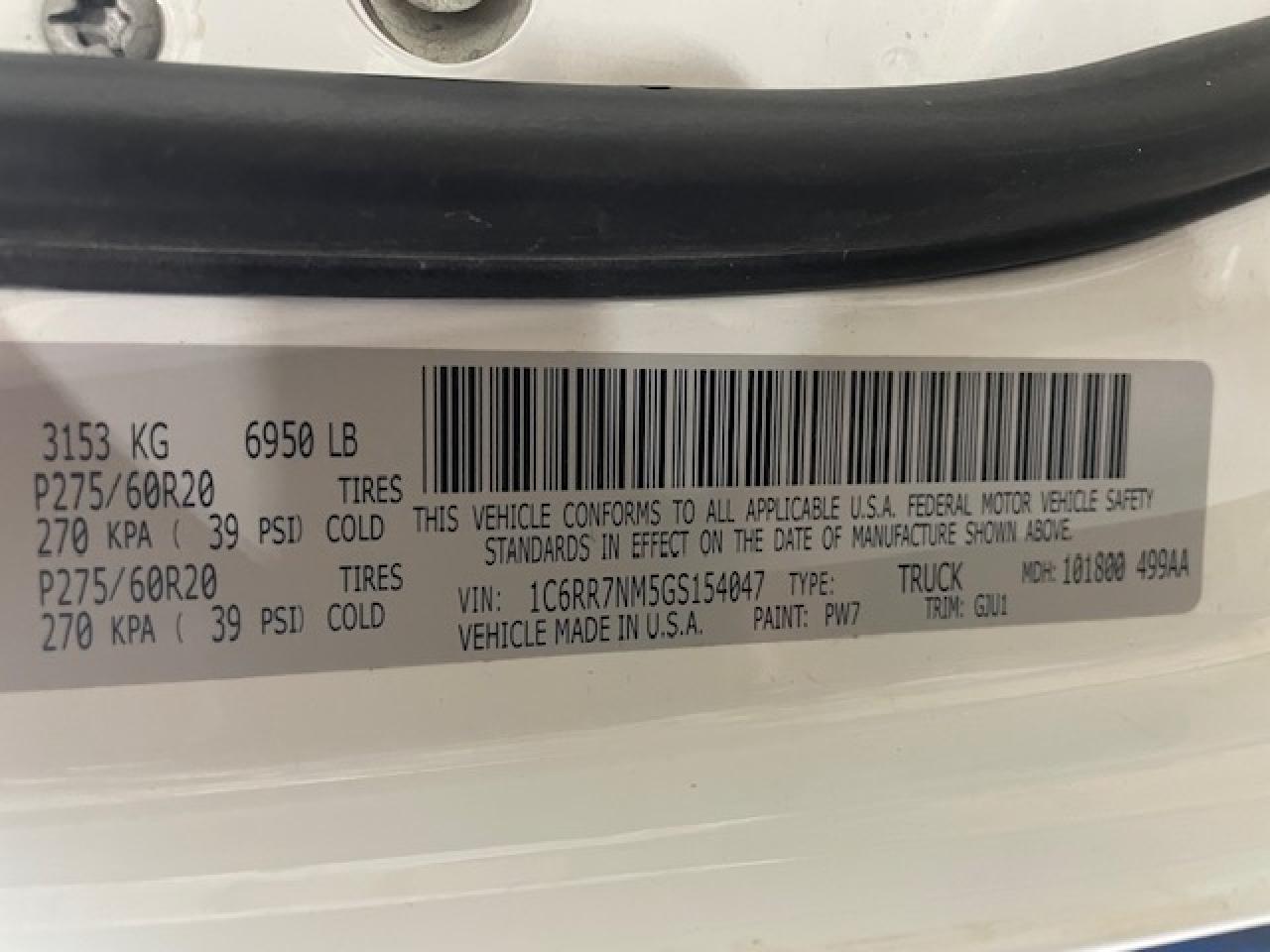 2016 RAM 1500 VIN 1C6RR7NM5GS154047 Copart auction photo, minor dent/scratches / mechanical damage thumbnail 10