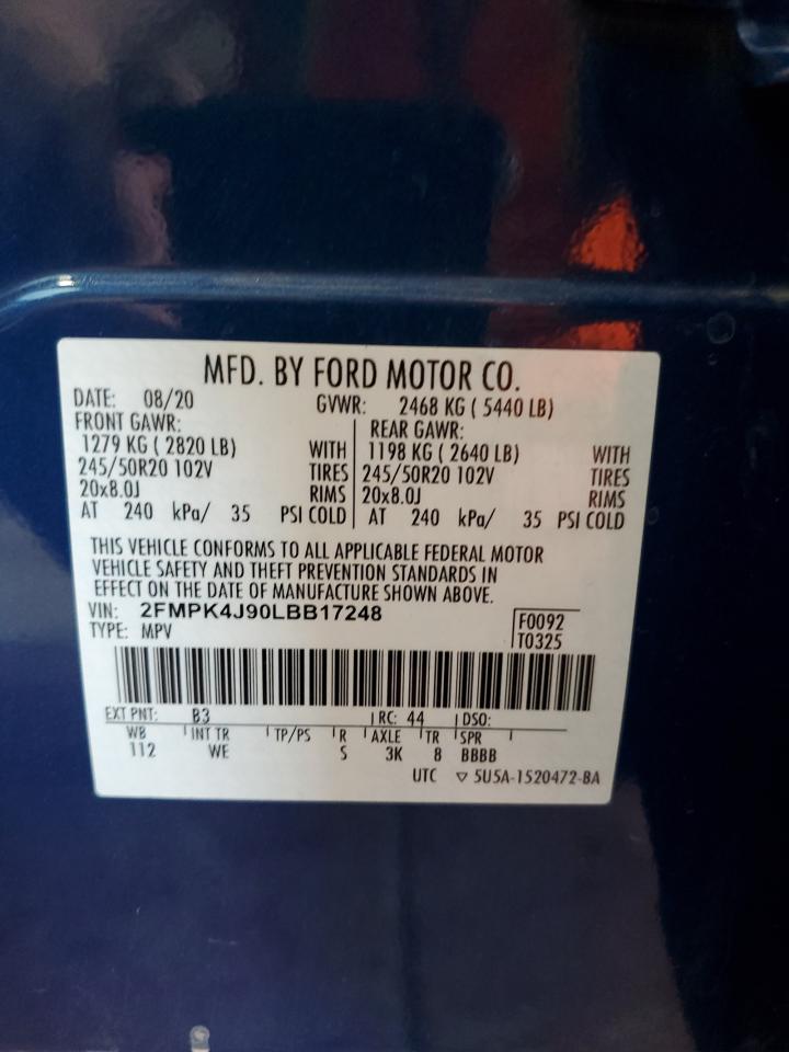 2020 Ford Edge VIN 2FMPK4J90LBB17248 Copart auction photo, front end damage thumbnail 14