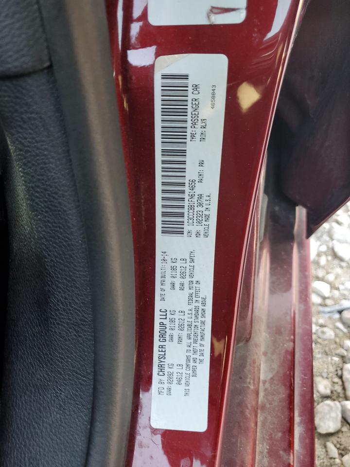 2015 Chrysler 200 VIN 1C3CCCBB1FN614656 Copart auction photo, front end / side damage thumbnail 14