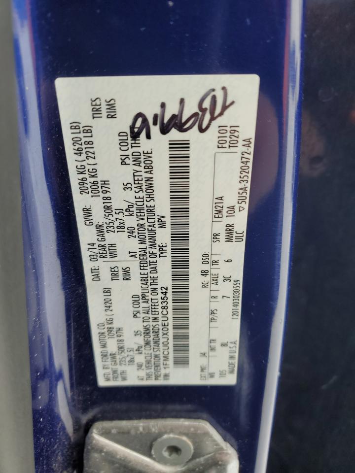 2014 Ford Escape VIN 1FMCU0JX0EUC83542 Copart auction photo, front end damage thumbnail 13