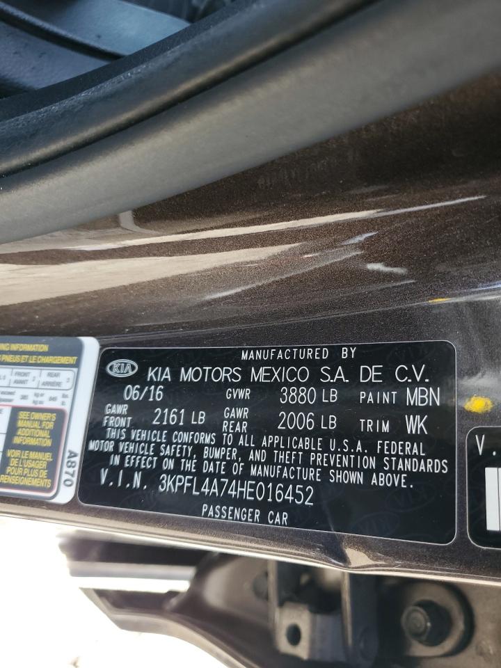 2017 KIA Forte VIN 3KPFL4A74HE016452 Copart auction photo, vandalism / all over damage thumbnail 12