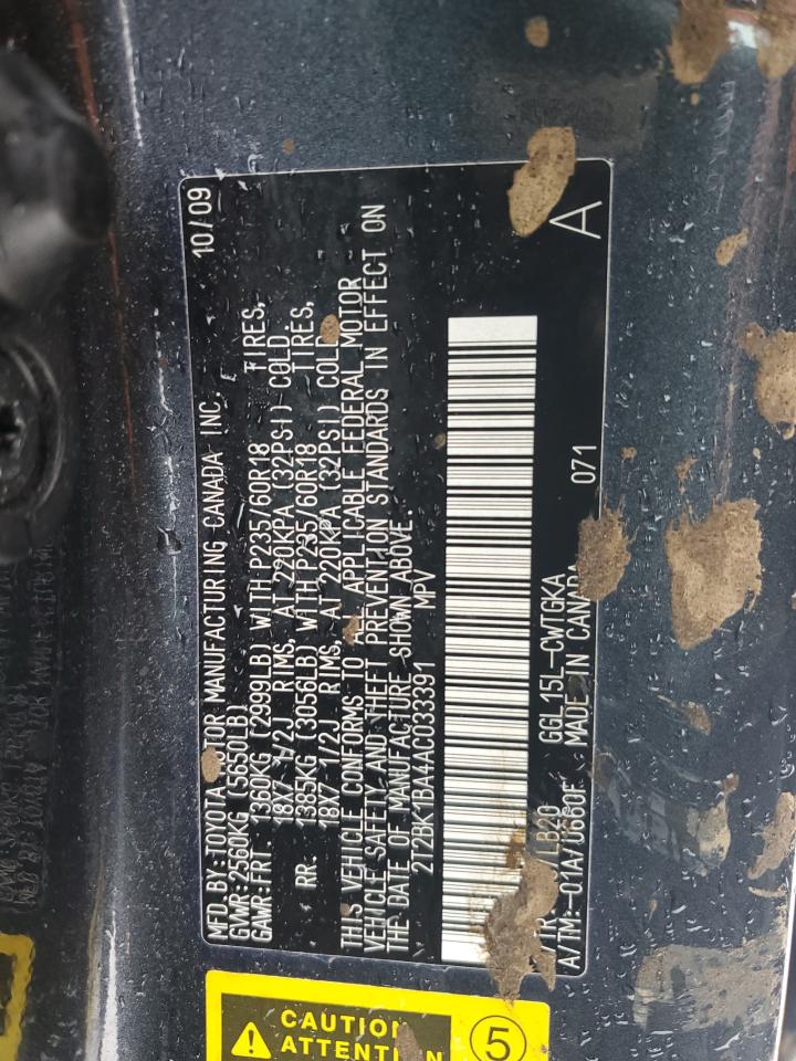2010 Lexus RX VIN 2T2BK1BA4AC033391 Copart auction photo, front end damage thumbnail 14