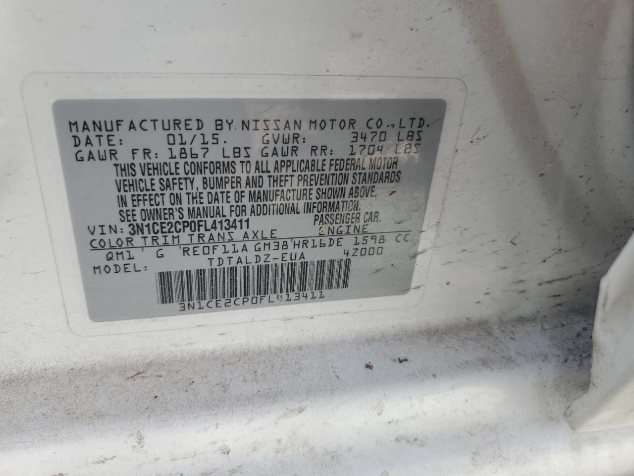 2015 Nissan Versa VIN 3N1CE2CP0FL413411 Copart auction photo, front end damage thumbnail 12