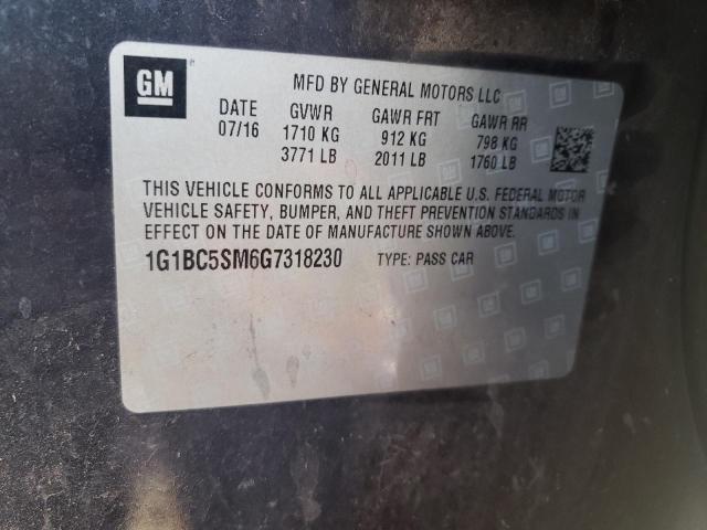 2016 Chevrolet Cruze VIN 1G1BC5SM6G7318230 Copart auction photo, mechanical damage thumbnail 12