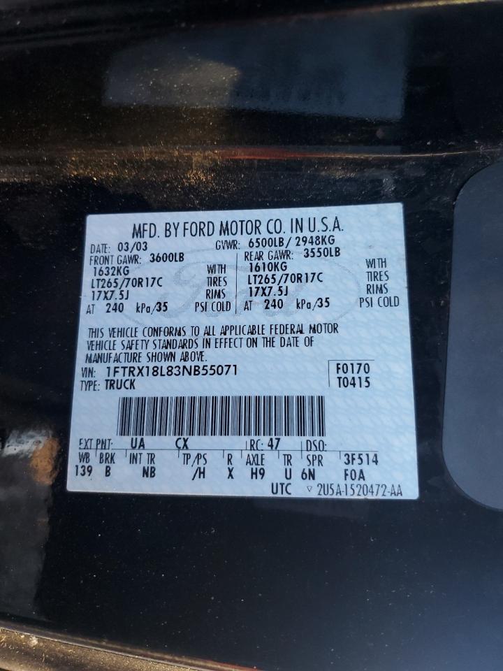 2003 Ford F-150 VIN 1FTRX18L83NB55071 Copart auction photo, front end damage thumbnail 13