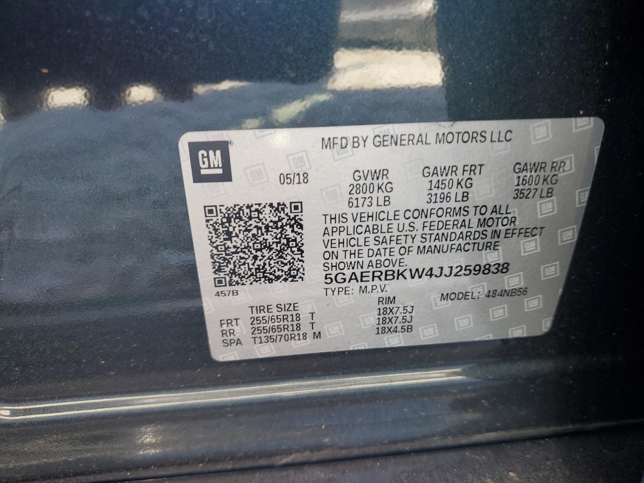 2018 Buick Enclave VIN 5GAERBKW4JJ259838 Copart auction photo, rear end / front end damage thumbnail 14
