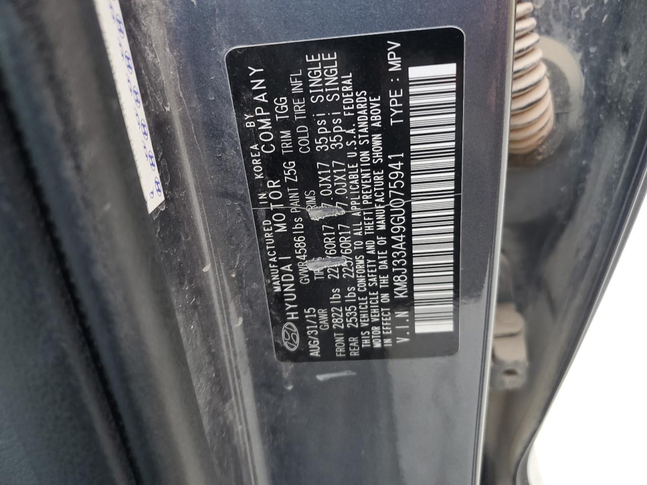2016 Hyundai Tucson VIN KM8J33A49GU075941 Copart auction photo, water/flood / front end damage thumbnail 13