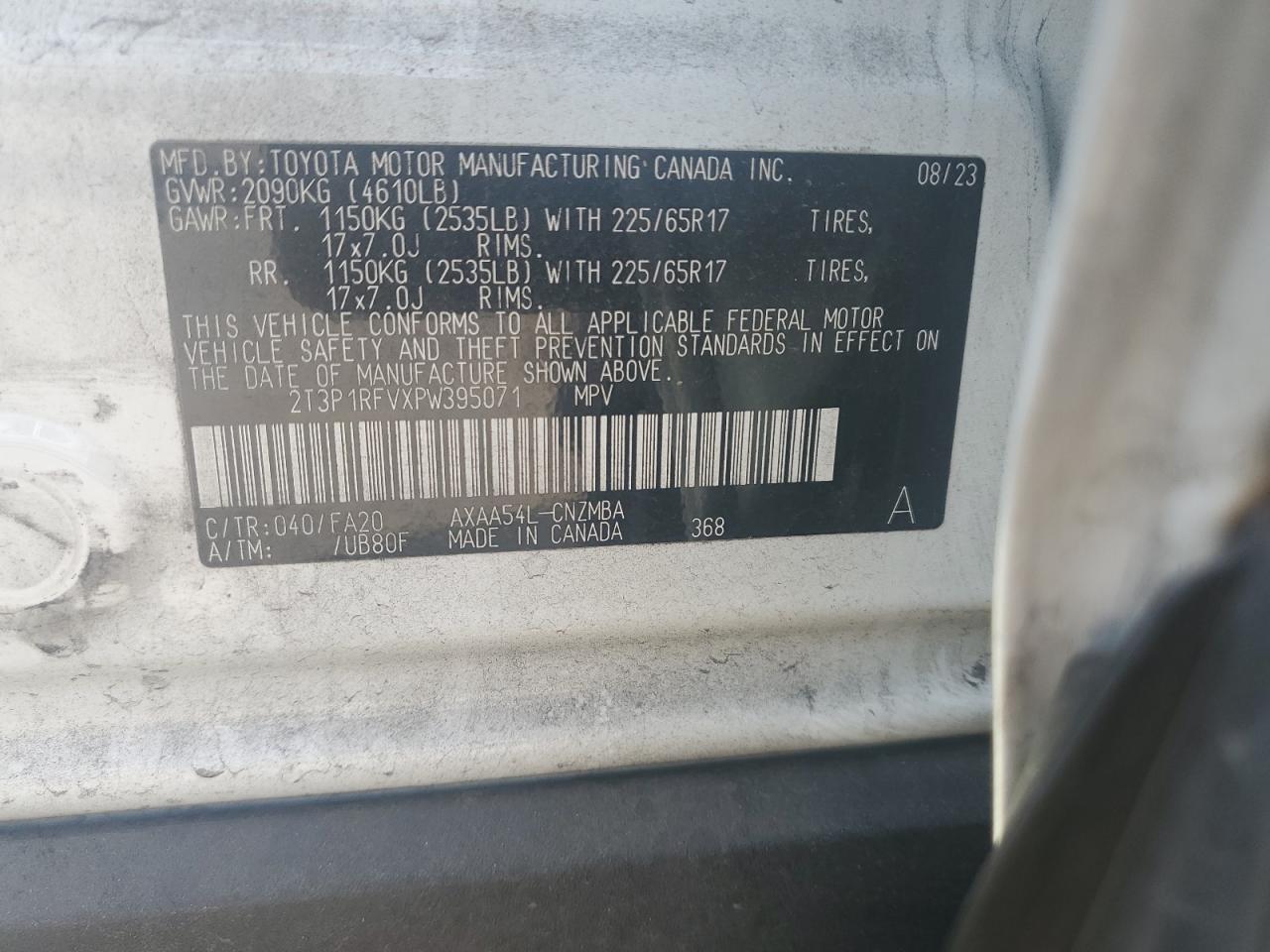 2023 Toyota RAV 4 VIN 2T3P1RFVXPW395071 Copart auction photo, front end damage thumbnail 13