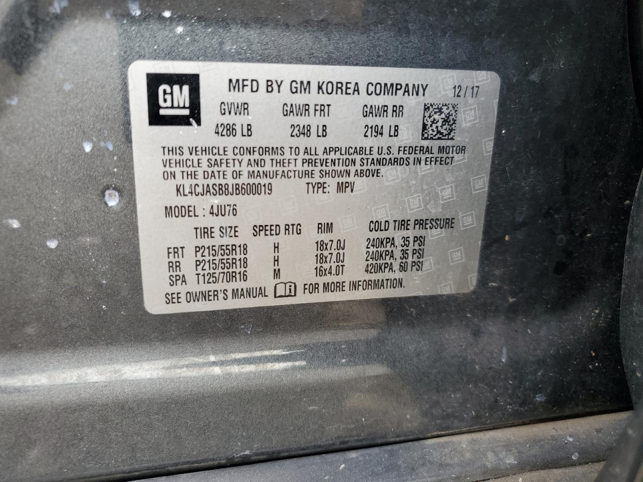 2018 Buick Encore VIN KL4CJASB8JB600019 Copart auction photo, front end damage thumbnail 14