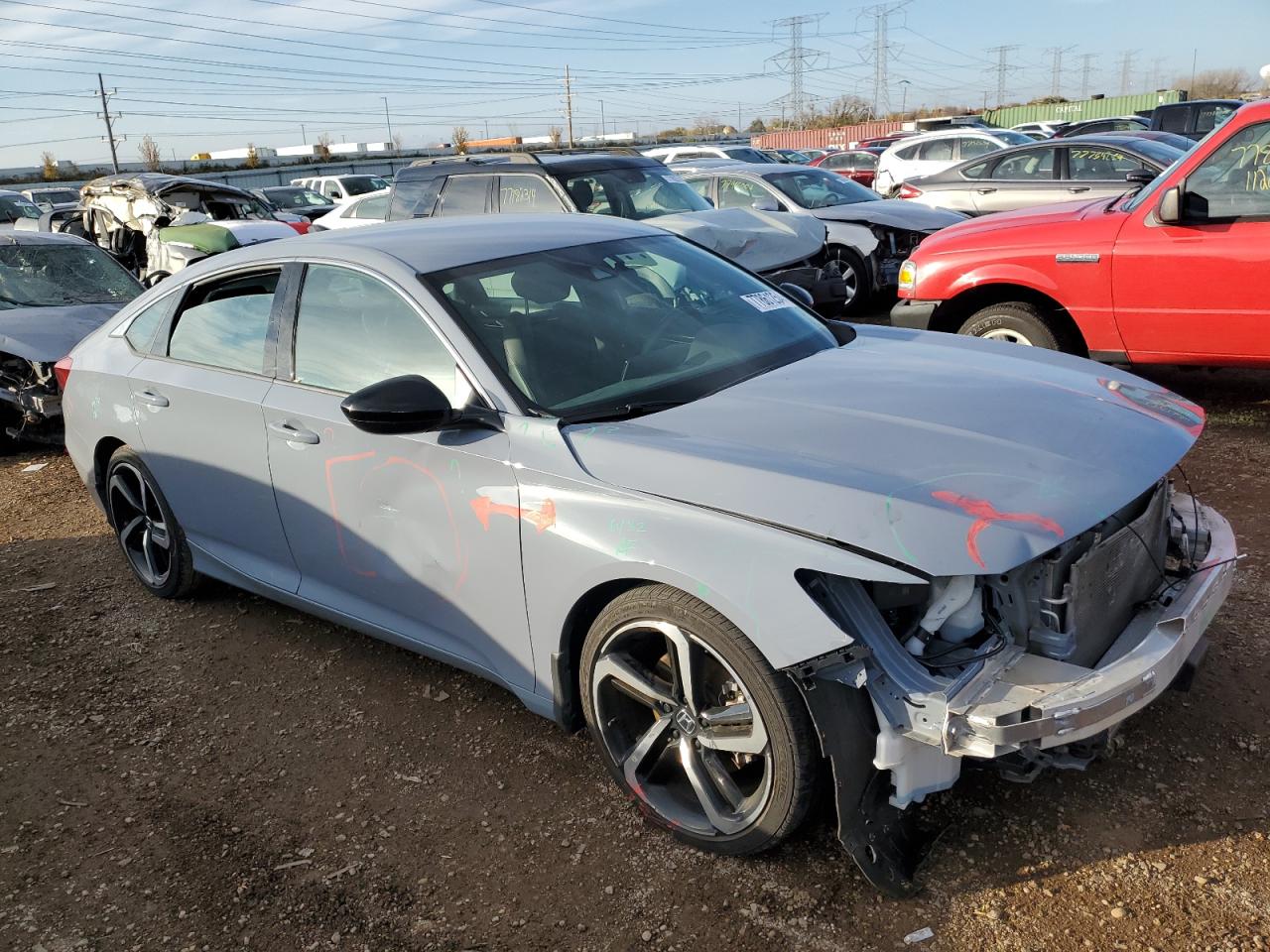 2022 Honda Accord VIN 1HGCV1F32NA041819 Copart auction photo, front end / side damage thumbnail 4