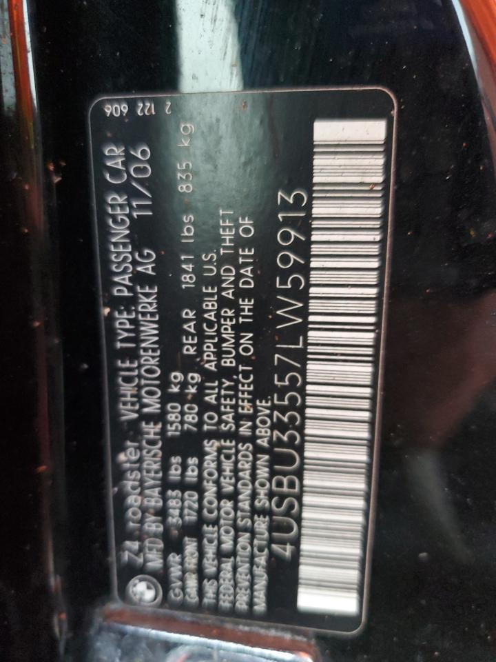 2007 BMW Z4 VIN 4USBU33557LW59913 Copart auction photo, water/flood damage thumbnail 13