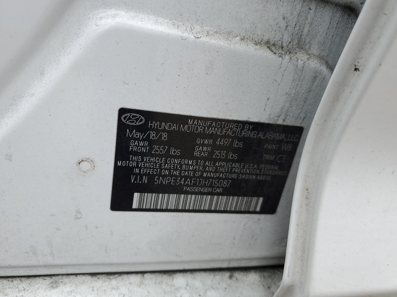 2018 Hyundai Sonata VIN 5NPE34AF1JH715087 Copart auction photo, front end / side damage thumbnail 14