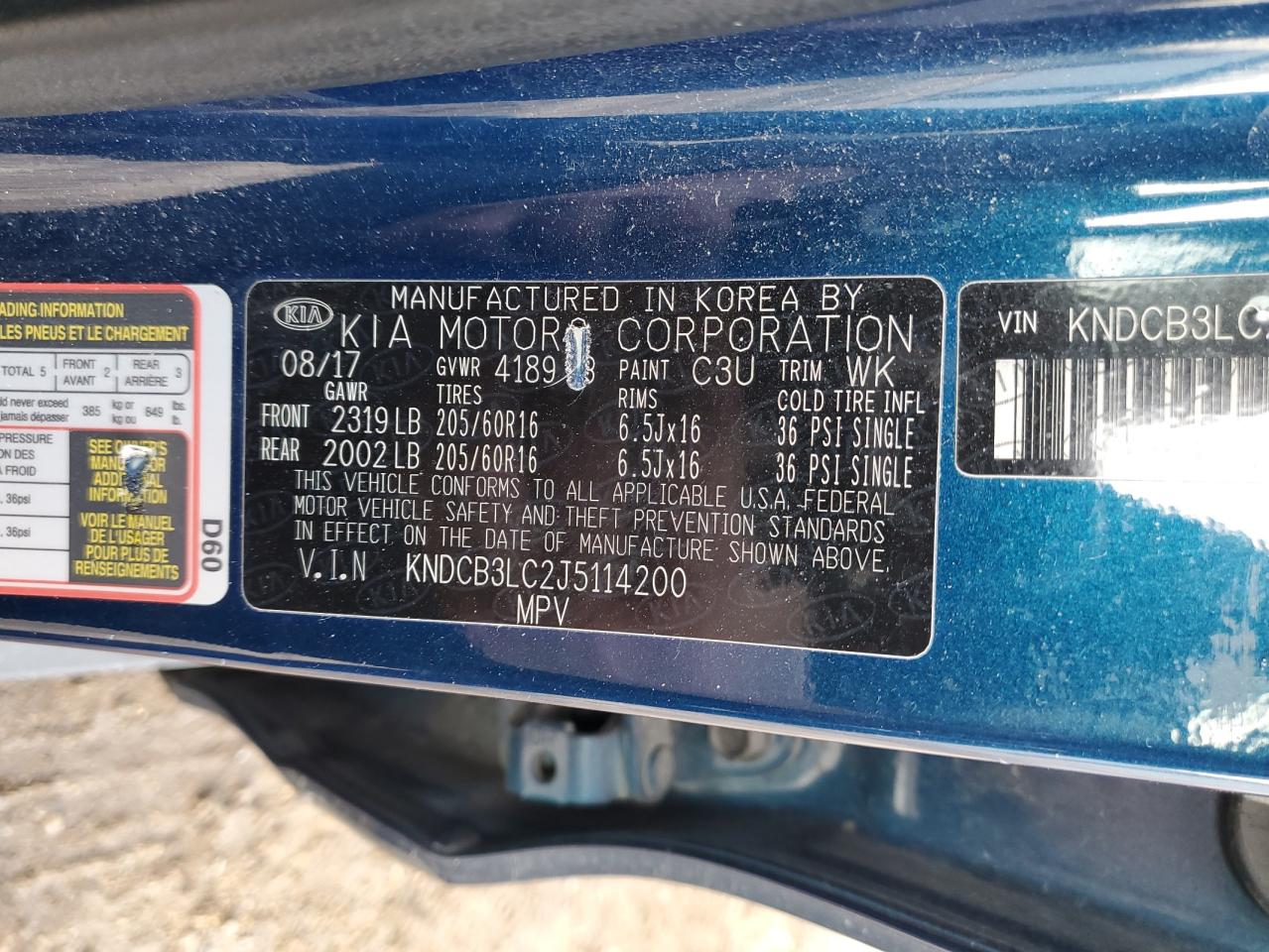 2018 KIA Niro VIN KNDCB3LC2J5114200 Copart auction photo, side damage thumbnail 14