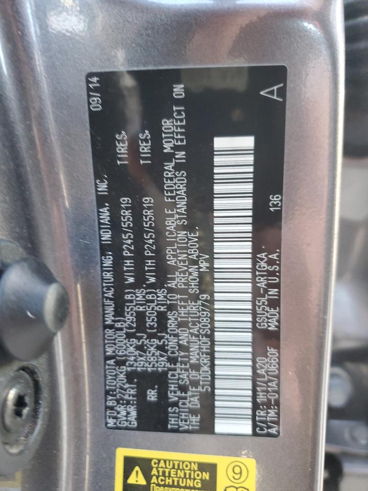 2015 Toyota Highlander VIN 5TDDKRFH0FS089779 Copart auction photo, side / undercarriage damage thumbnail 13