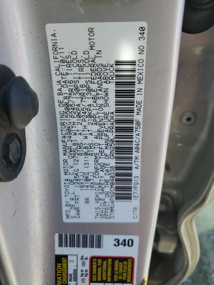 2012 Toyota Tacoma VIN 3TMMU4FN2CM040338 Copart auction photo, side / front end damage thumbnail 12