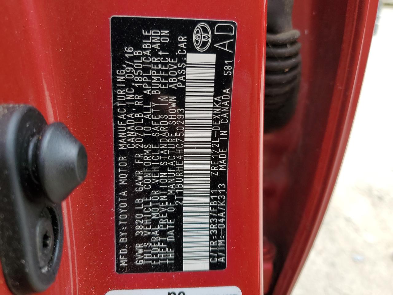 2017 Toyota Corolla VIN 2T1BURHE4HC750293 Copart auction photo, side / rear end damage thumbnail 12