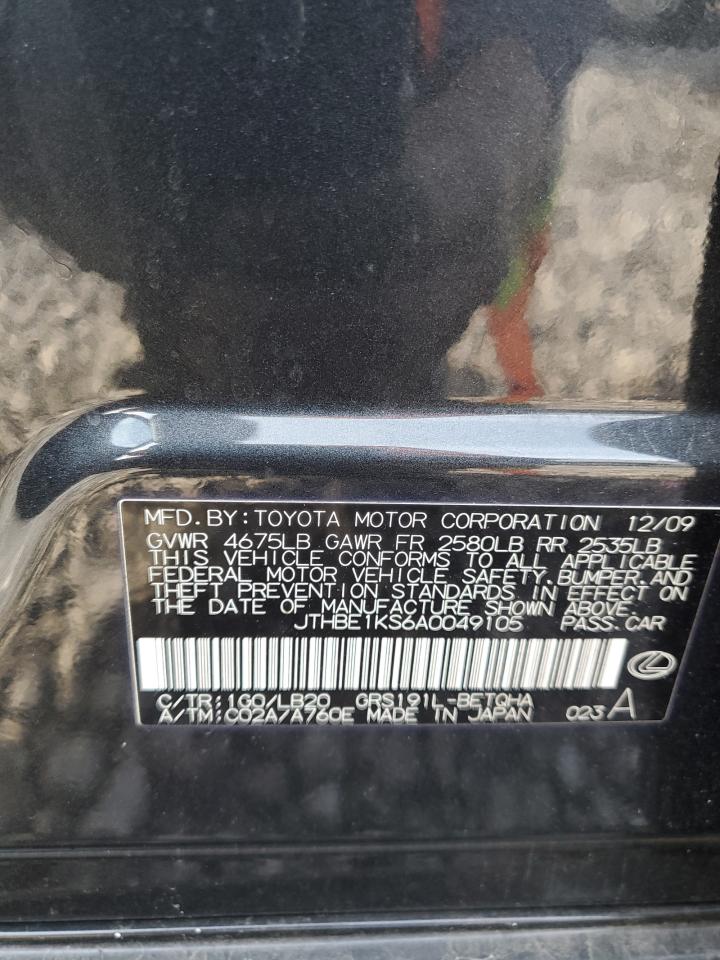 2010 Lexus GS VIN JTHBE1KS6A0049105 Copart auction photo, rear end damage thumbnail 12