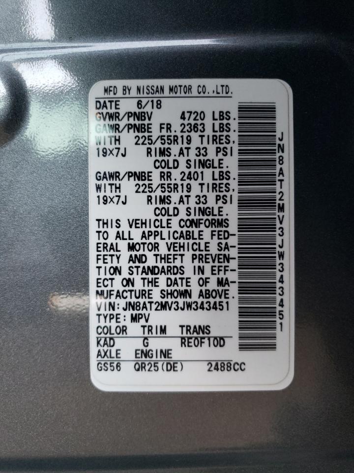 2018 Nissan Rogue VIN JN8AT2MV3JW343451 Copart auction photo, front end damage thumbnail 13