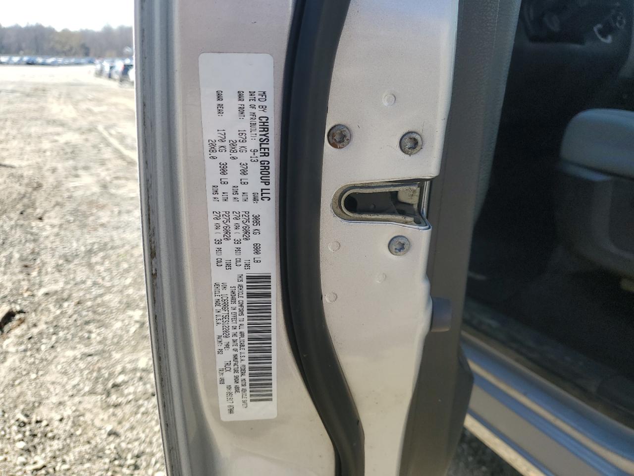2014 RAM 1500 VIN 1C6RR6FT5ES122020 Copart auction photo, top/roof damage thumbnail 12