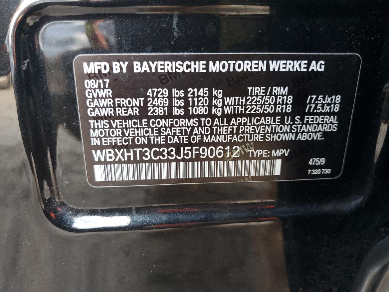 2018 BMW X1 VIN WBXHT3C33J5F90612 Copart auction photo, front end damage thumbnail 13