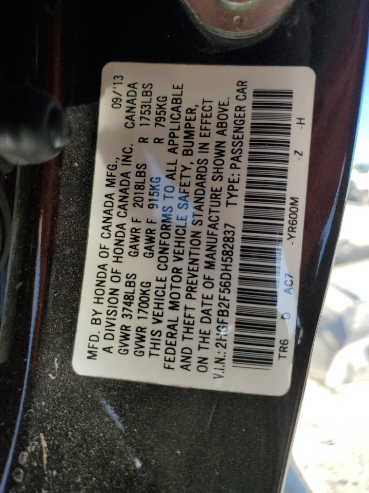 2013 Honda Civic VIN 2HGFB2F56DH582837 Copart auction photo, all over / mechanical damage thumbnail 13