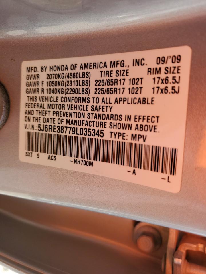 2009 Honda CR-V VIN 5J6RE38779L035345 Copart auction photo, front end damage thumbnail 12