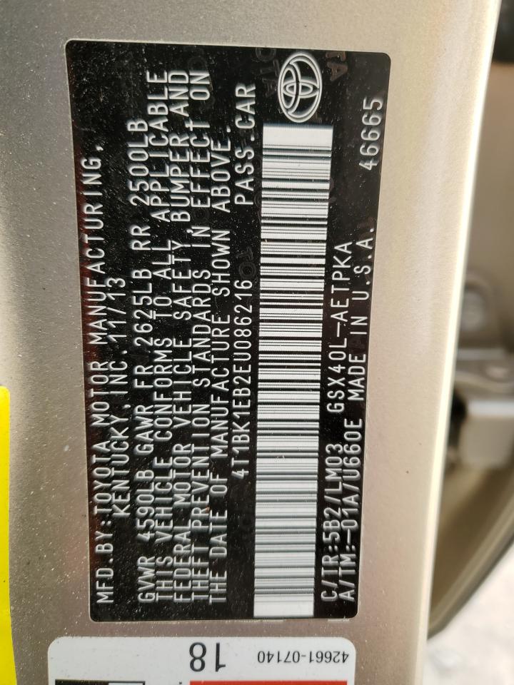 2014 Toyota Avalon VIN 4T1BK1EB2EU086216 Copart auction photo, hail / front end damage thumbnail 12