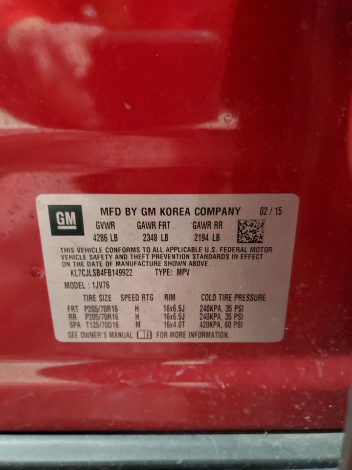 2015 Chevrolet Trax VIN KL7CJLSB4FB149922 Copart auction photo, front end damage thumbnail 16