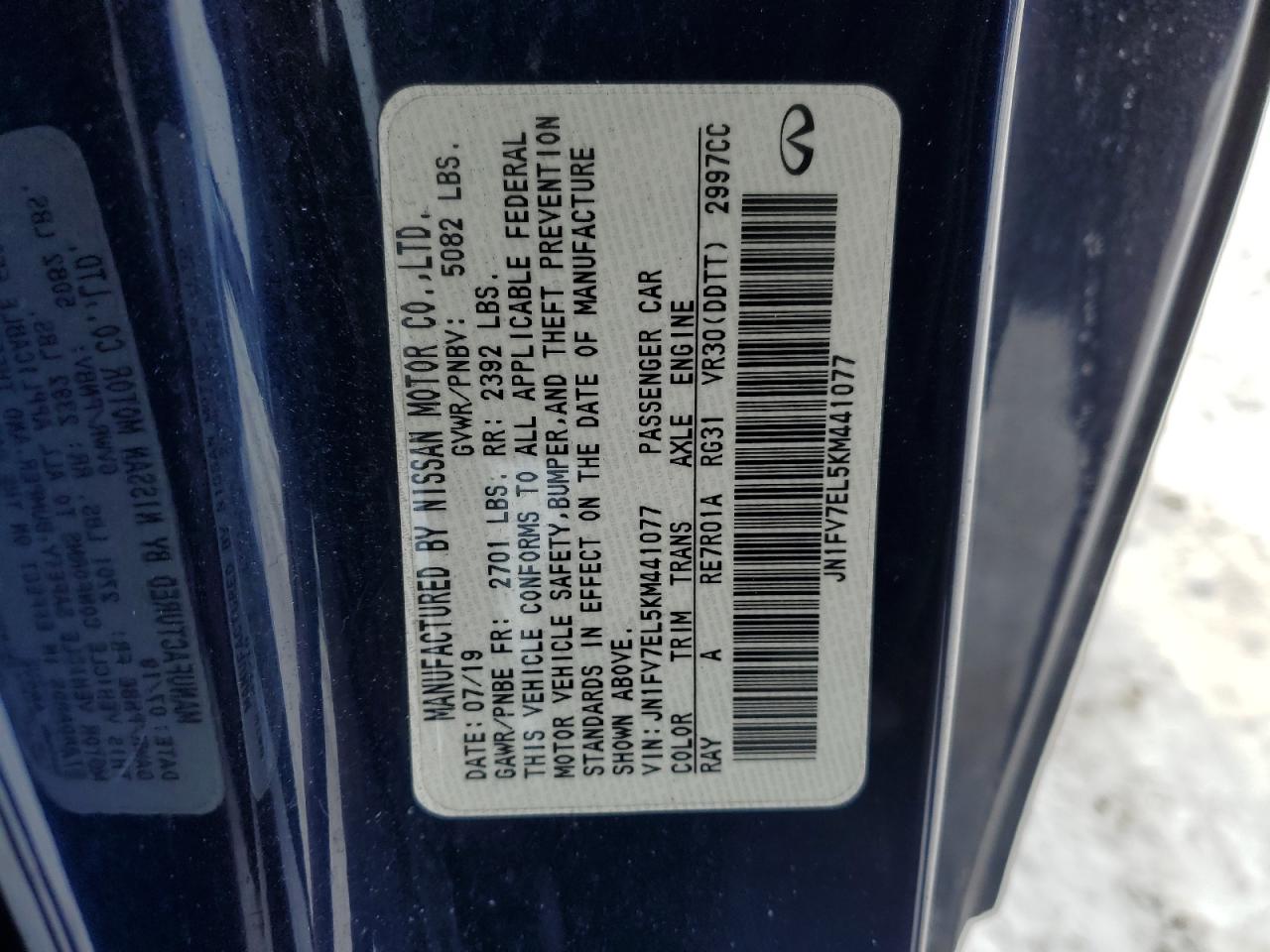 2019 Infiniti Q60 VIN JN1FV7EL5KM441077 Copart auction photo, front end damage thumbnail 13